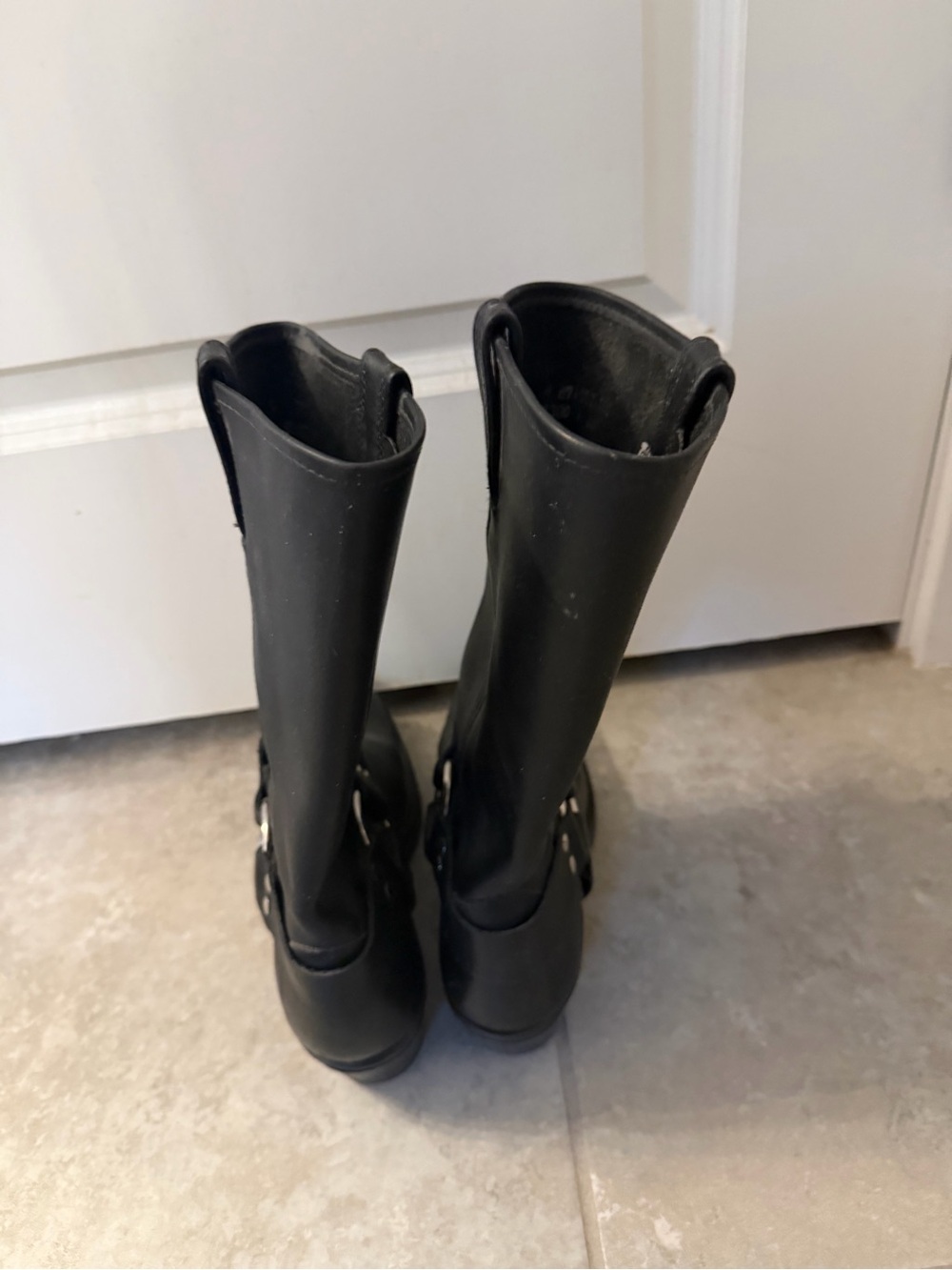 Frye Black Leather Harness Heeled Boots - Picture 3 of 5